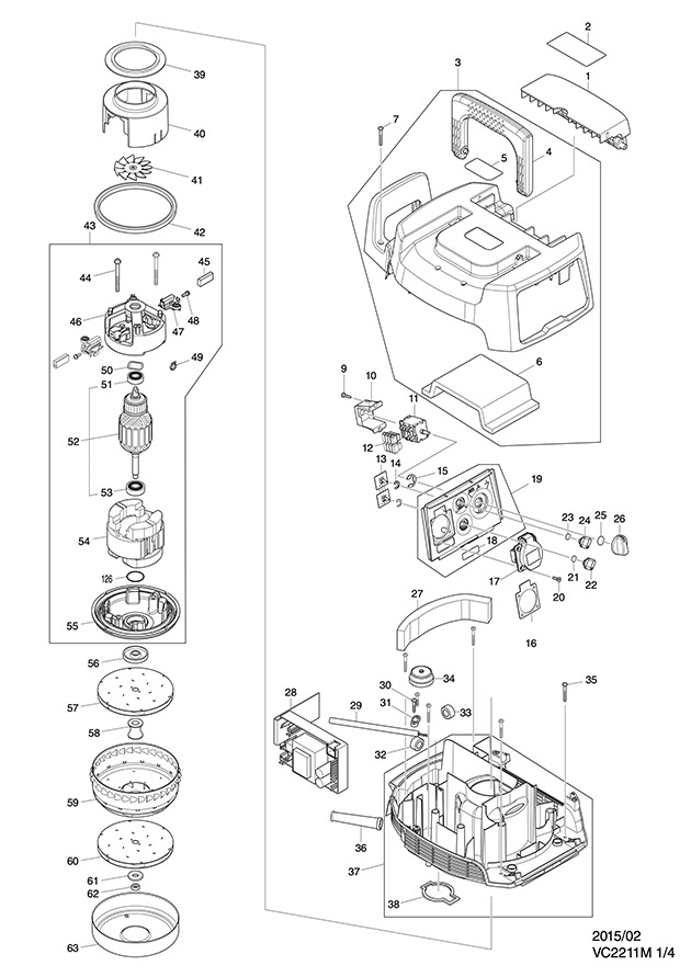 Makita VC2211M 240 Volt Wet & Dry M-class 22l Dust Extractor Spare Parts VC2211M