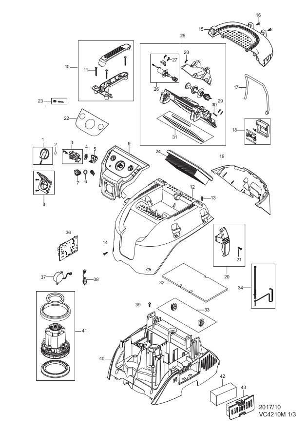 Makita VC4210M 110 & 240 Volt Wet & Dry M-class 42l Dust Extractor Spare Parts VC4210M