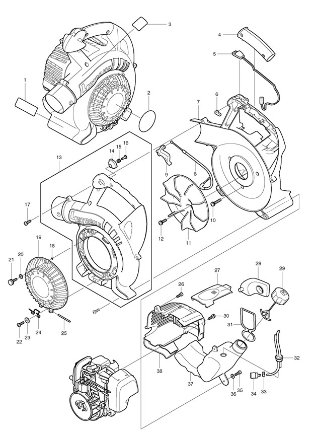 Makita BHX2500 4-stroke Petrol Blower 24.5cc Spare Parts BHX2500