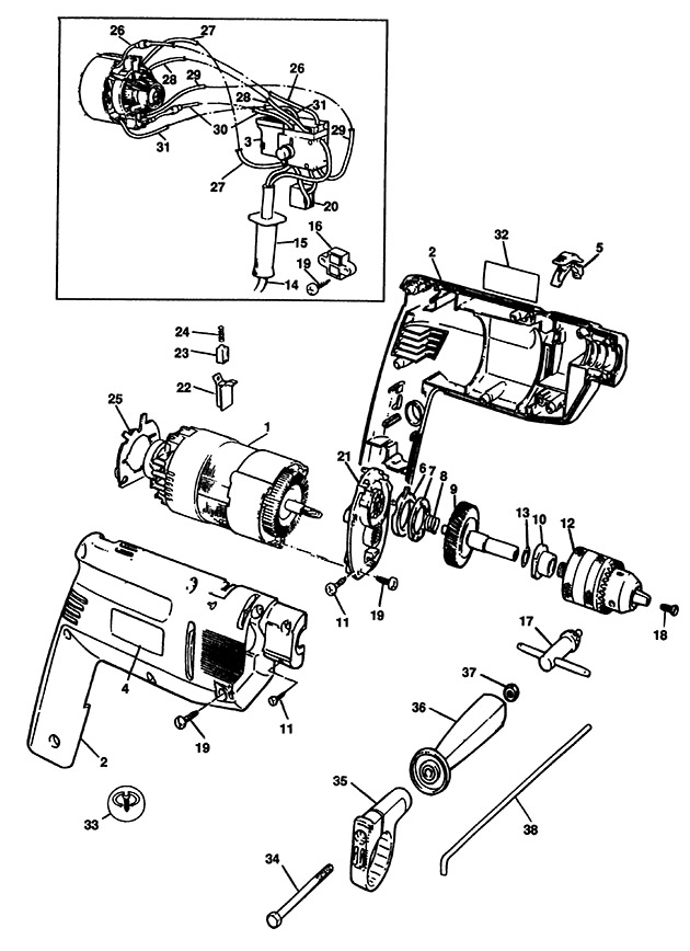 Black & Decker BD164R Type 1 Hammer Drill Spare Parts BD164R