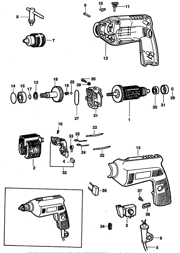 Black & Decker P2177 Type 1 Hammer Drill Spare Parts P2177