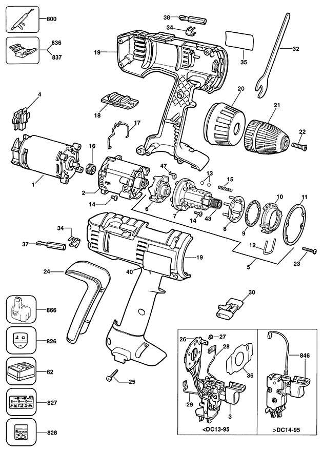 Elu BSA52K Type 1 Cordless Drill Spare Parts BSA52K