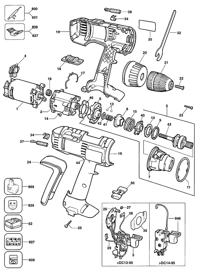 Elu SBA71K Type 1 Cordless Drill Spare Parts SBA71K