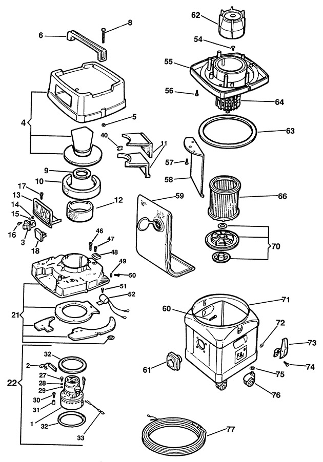 Elu EVE91L Type 1 Vacuum Extractor Spare Parts EVE91L