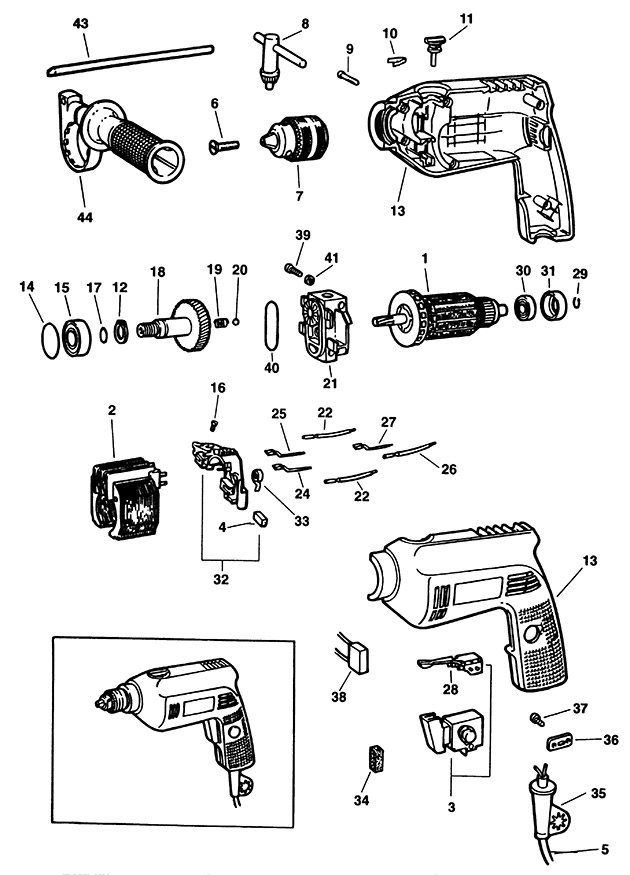 Black & Decker P2182 Type 1 Hammer Drill Spare Parts P2182