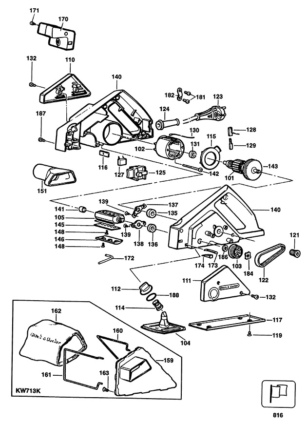 Black & Decker KW713 Type 2 Planer Spare Parts KW713