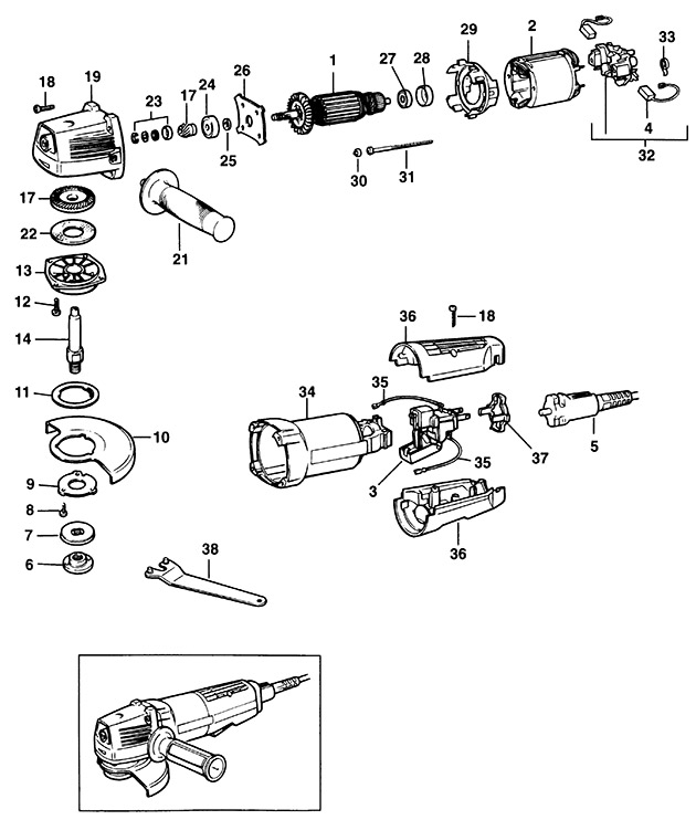 Black & Decker KG11 Type 1 Angle Grinder Spare Parts KG11