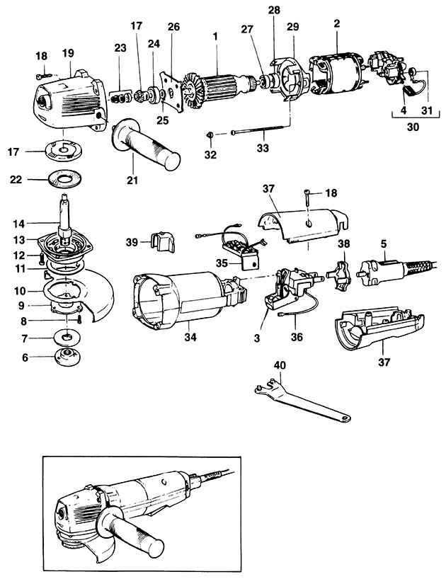 Black & Decker KG14 Type 1 Angle Grinder Spare Parts KG14