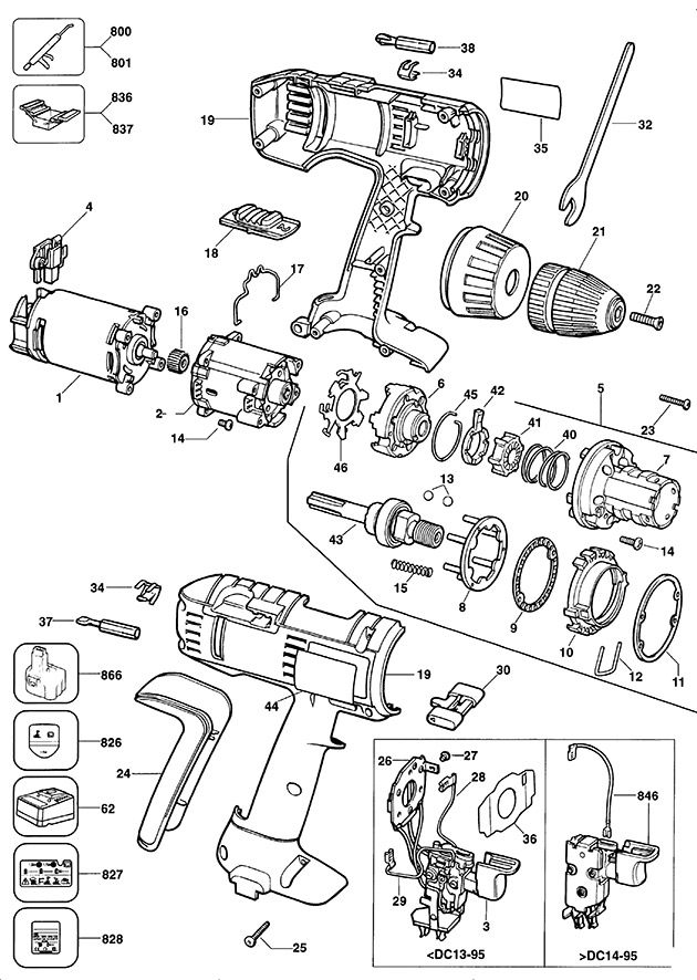 Elu SBA75K Type 1 Cordless Drill Spare Parts SBA75K