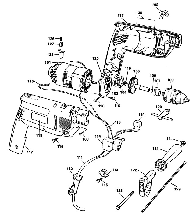 Black & Decker KD163E Type 1 Hammer Drill Spare Parts KD163E