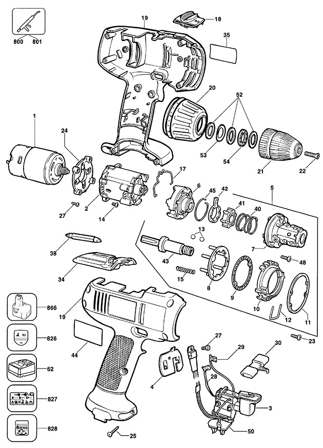 Black & Decker KC1282C Type 1 Cordless Drill Spare Parts KC1282C