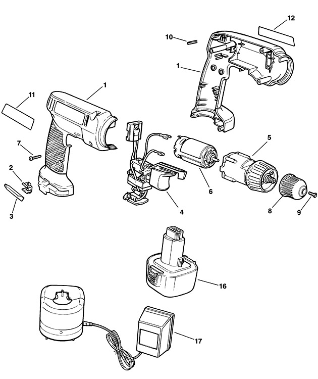 Black & Decker KC9651C Type 1 C'less Drill/driver Spare Parts KC9651C
