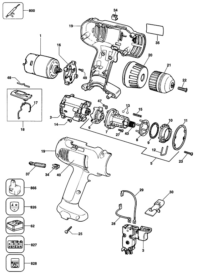 DeWalt DW905 Type 1 Cordless Drill Spare Parts DW905