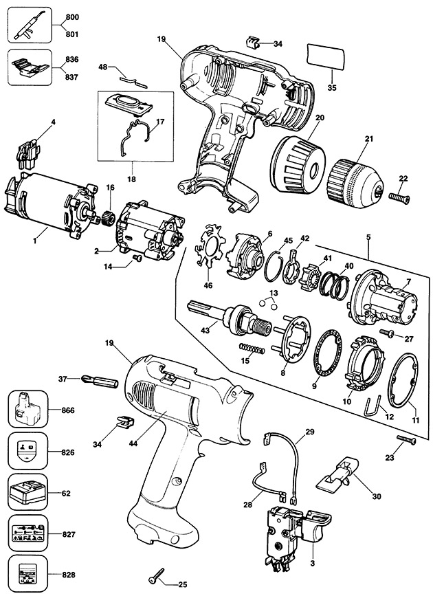 DeWalt DW909K Type 1 Cordless Drill Spare Parts DW909K
