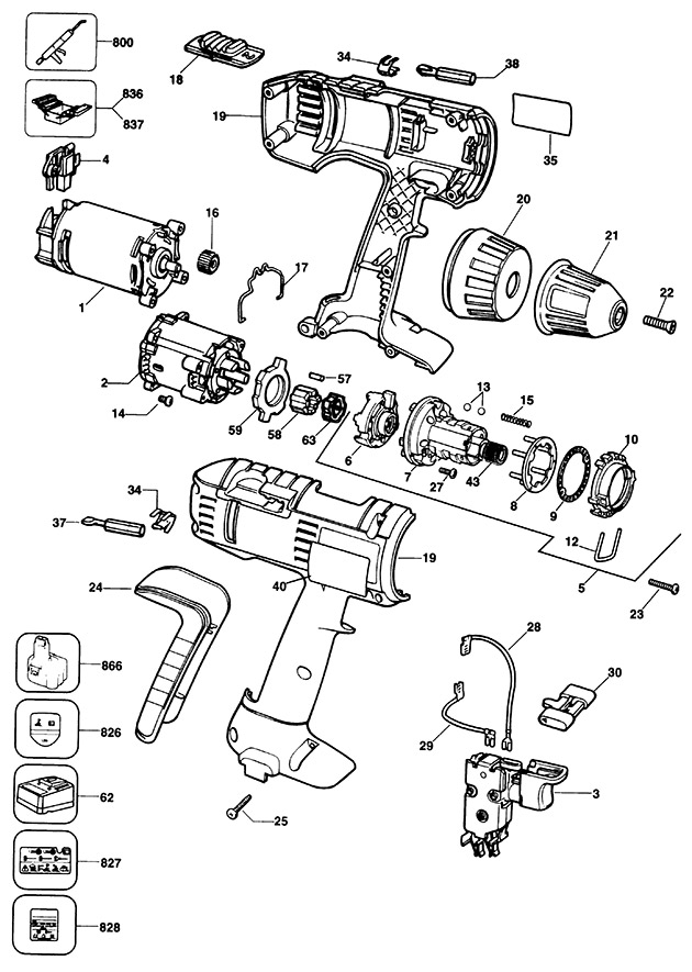 Elu BSA52K Type 2 Cordless Drill Spare Parts BSA52K