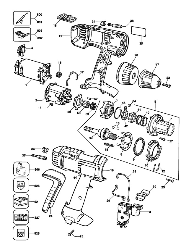 Elu SBA75K Type 2 Cordless Drill Spare Parts SBA75K