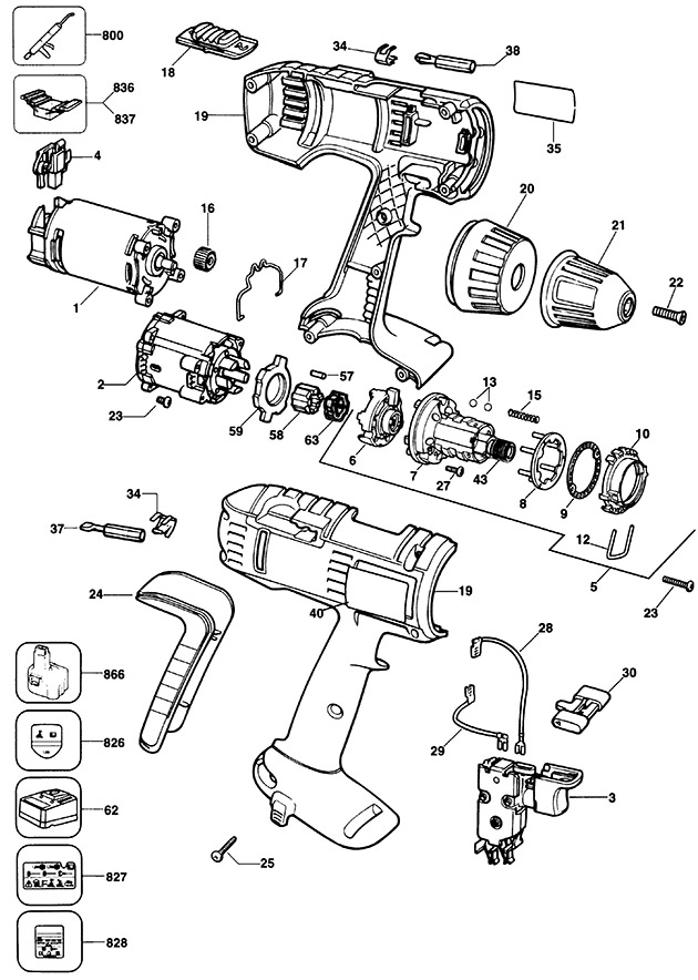 Elu BSA82K Type 2 Cordless Drill Spare Parts BSA82K