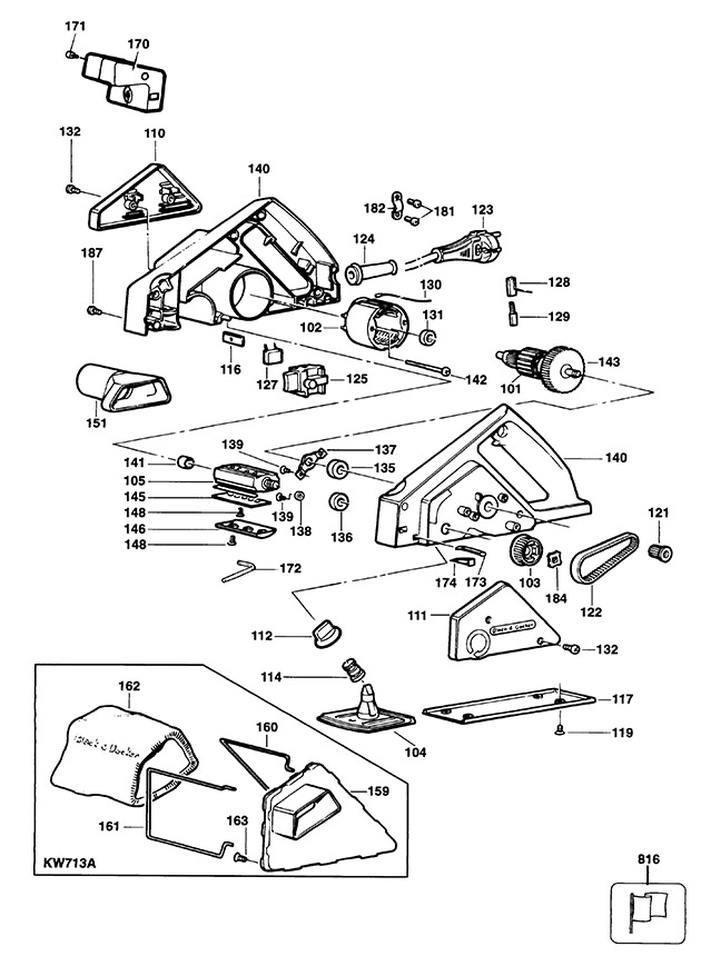 Black & Decker KW713A Type H2A Planer Spare Parts KW713A