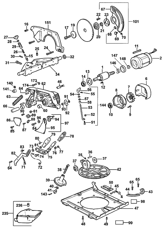 Elu TGS271 Type 2 Combination Saw Spare Parts TGS271