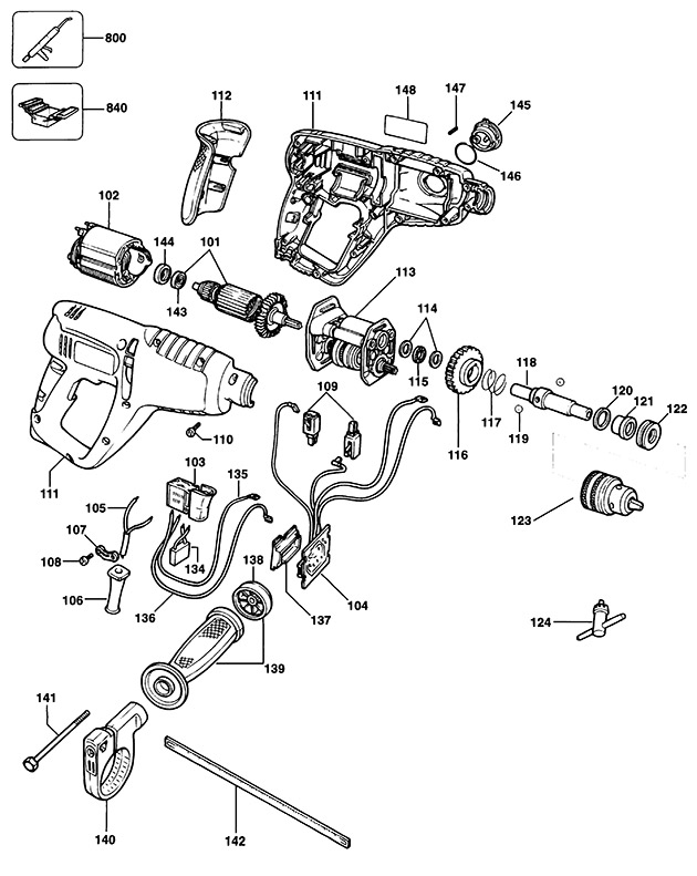 Black & Decker KD900RE Type 1 Hammer Spare Parts KD900RE