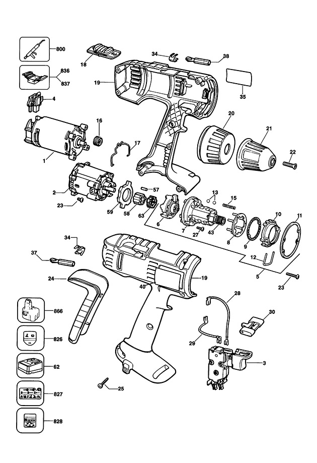 DeWalt DW995K Type 3 Cordless Drill Spare Parts DW995K