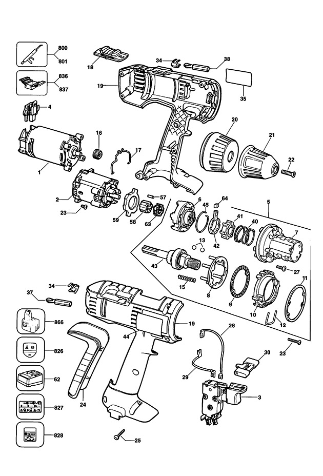 DeWalt DW912K Type 3 Cordless Drill Spare Parts DW912K