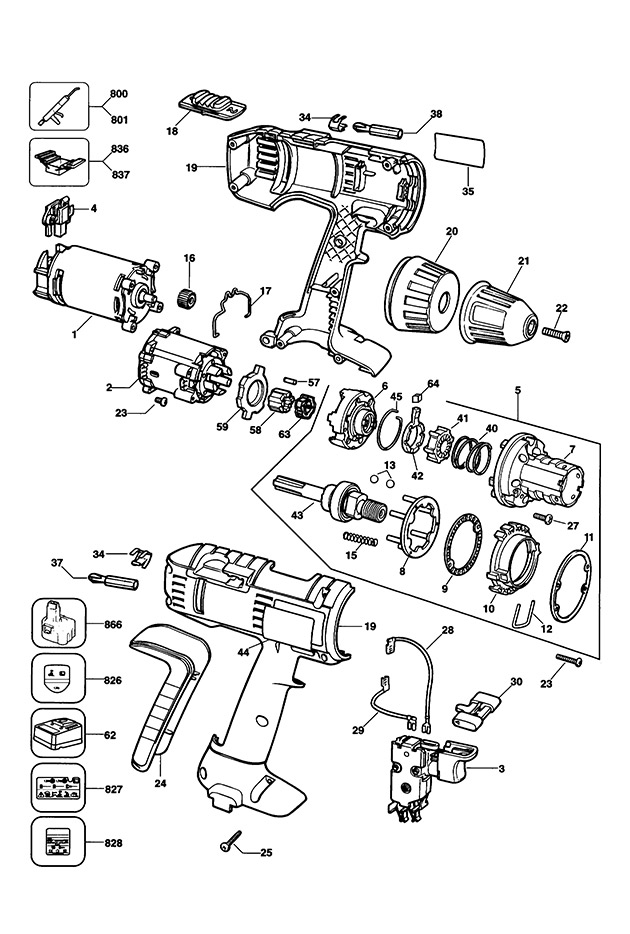 DeWalt DW909K Type 3 Cordless Drill Spare Parts DW909K