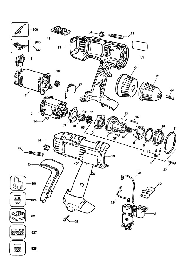 DeWalt DW972K Type 3 Cordless Drill Spare Parts DW972K