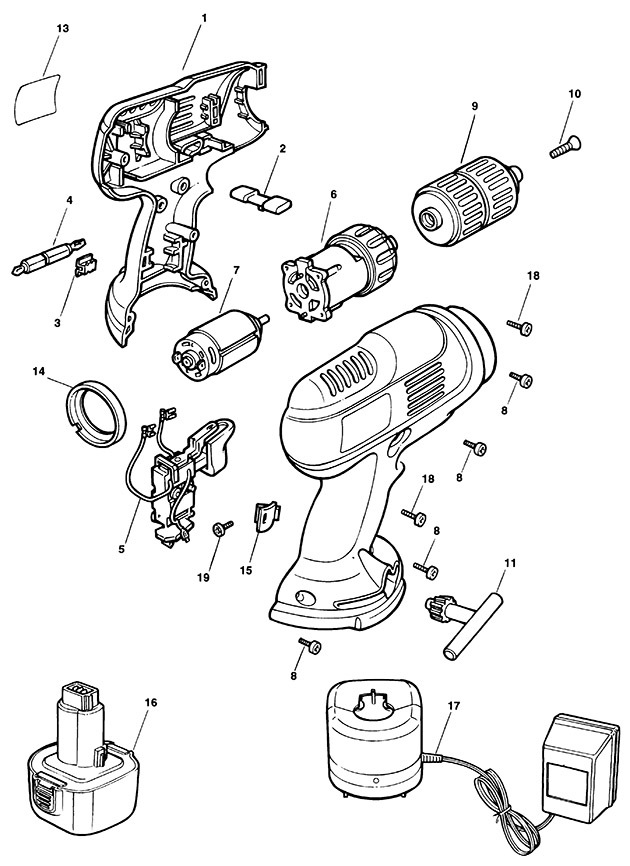 Black & Decker KC120V Type 1 Drill Spare Parts KC120V