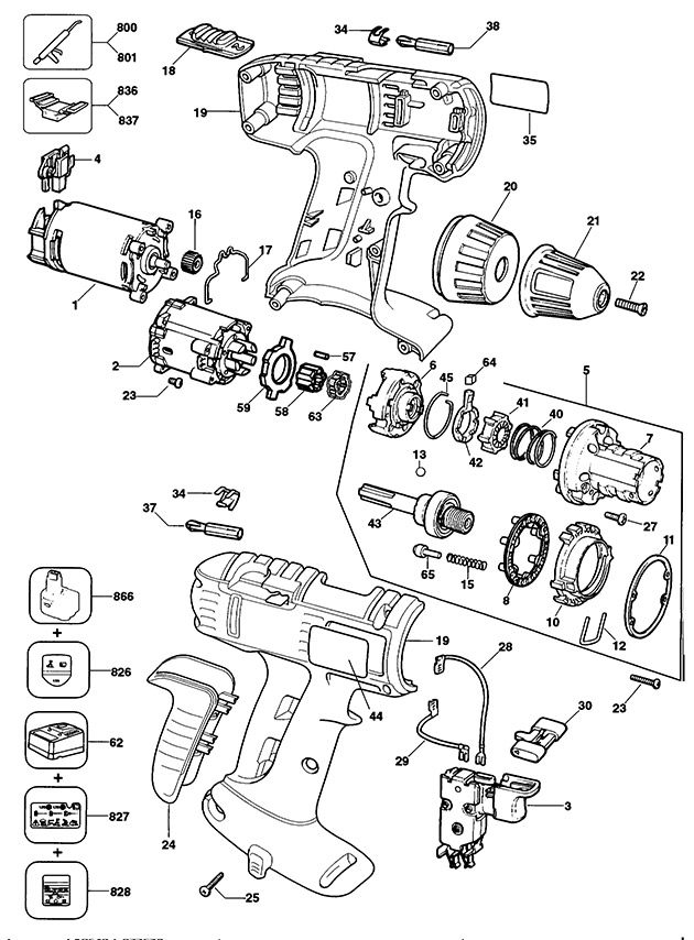 DeWalt DW997K Type 4 Cordless Drill Spare Parts DW997K