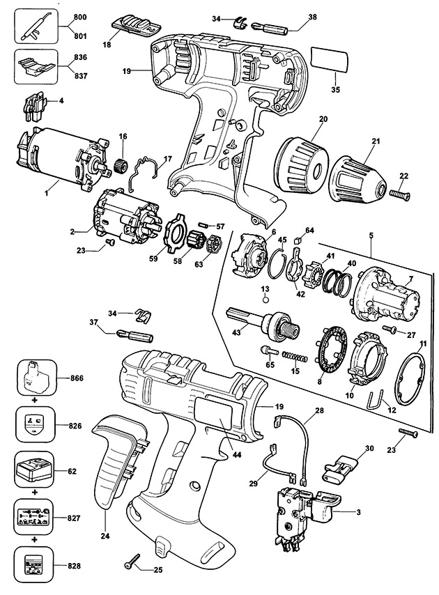 DeWalt DW909K Type 4 Cordless Drill Spare Parts DW909K