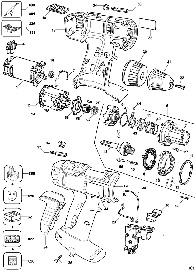 Elu SBA75K Type 3 Cordless Drill Spare Parts SBA75K