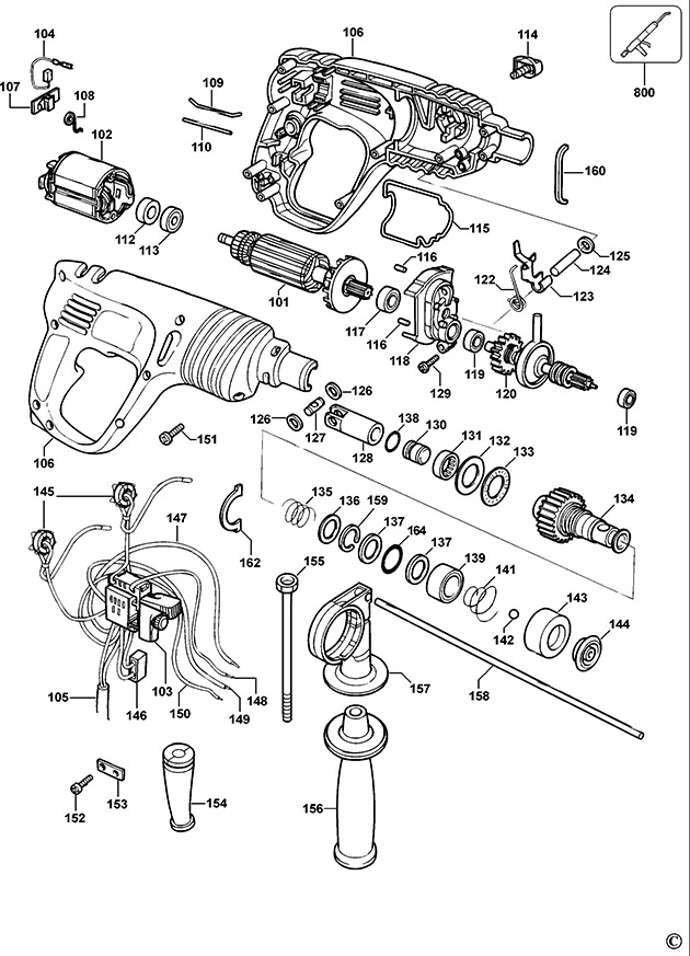 Black & Decker KD950K Type 1 Rotary Hammer Spare Parts KD950K