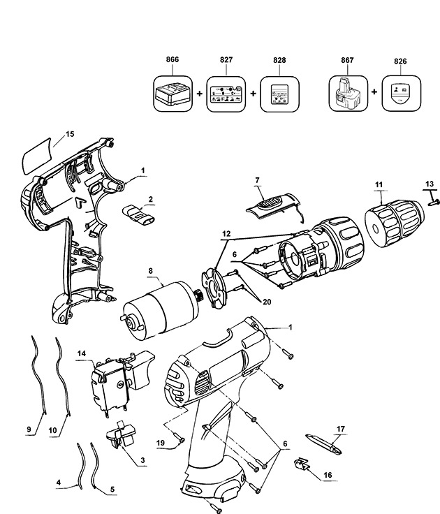 DeWalt DW926K Type 1 Cordless Drill Spare Parts DW926K