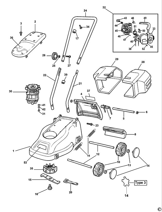 Black & Decker GR342C Type 1 Mower Spare Parts GR342C