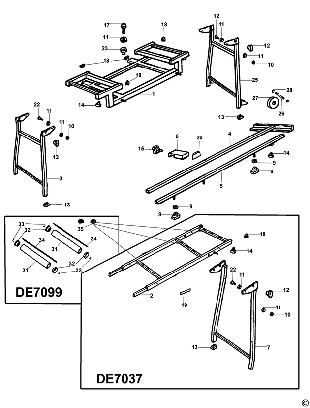 DeWalt DE7073 Type 1 Extension Table Spare Parts DE7073