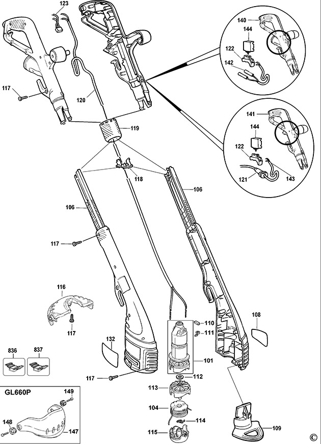 Black & Decker GL660 Type 2 String Trimmer Spare Parts GL660