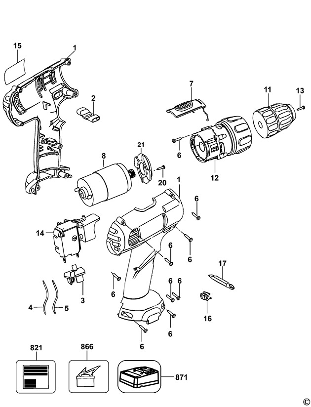 DeWalt DW907K Type 1 Cordless Drill Spare Parts DW907K