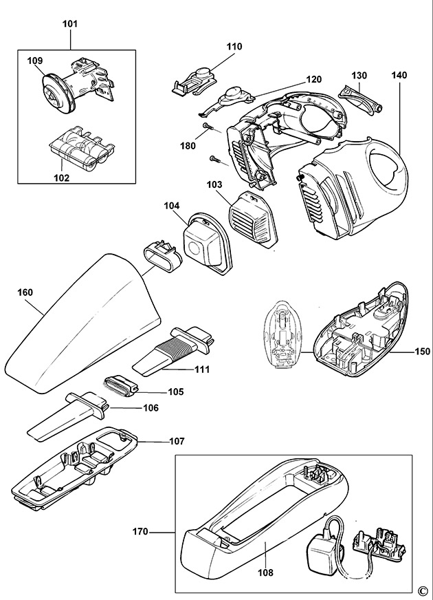 Black & Decker V9650NC Type H1 Dustbuster Spare Parts V9650NC