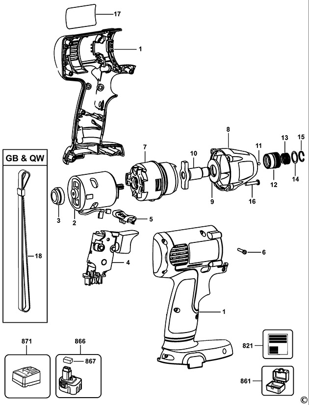 DeWalt DW052K Type 1 Impact Wrench Spare Parts DW052K