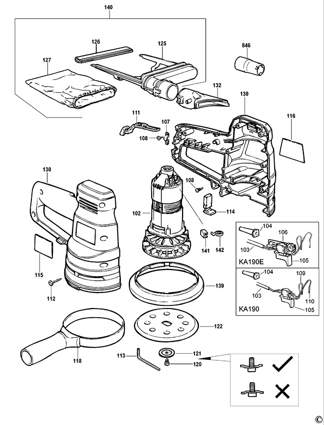 Black & Decker KA190E Type 2 Random Orbit Sander Spare Parts KA190E