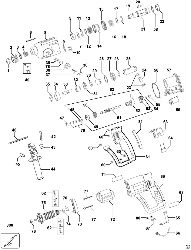 Black & Decker KD960 Type 1 Rotary Hammer Spare Parts KD960