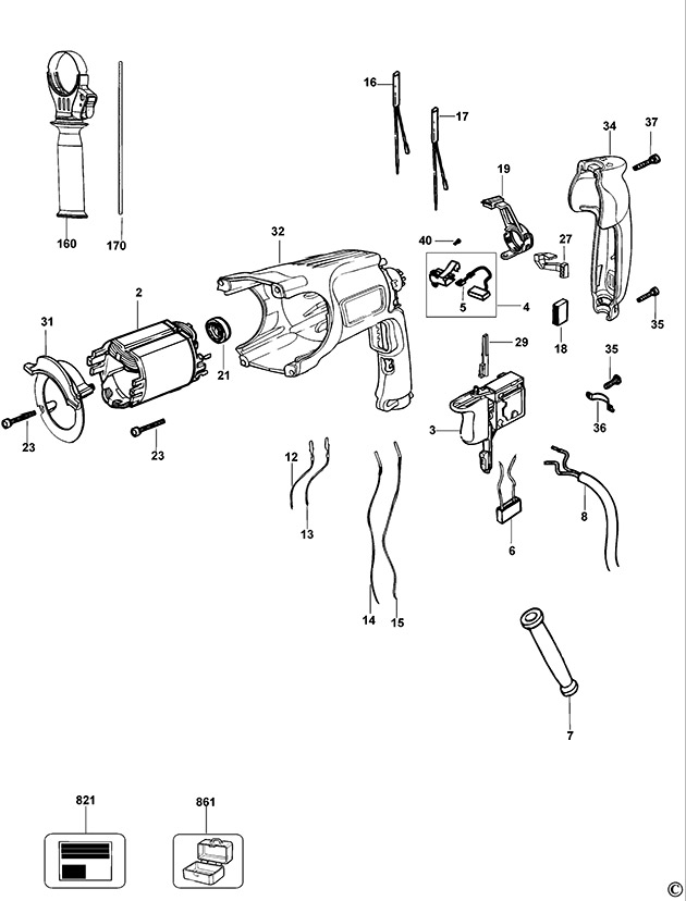 DeWalt D25104K Type 1 Rotary Hammer Spare Parts D25104K