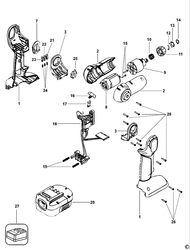 Black & Decker HP9012 Type 1 Cordless Screwdriver Spare Parts HP9012