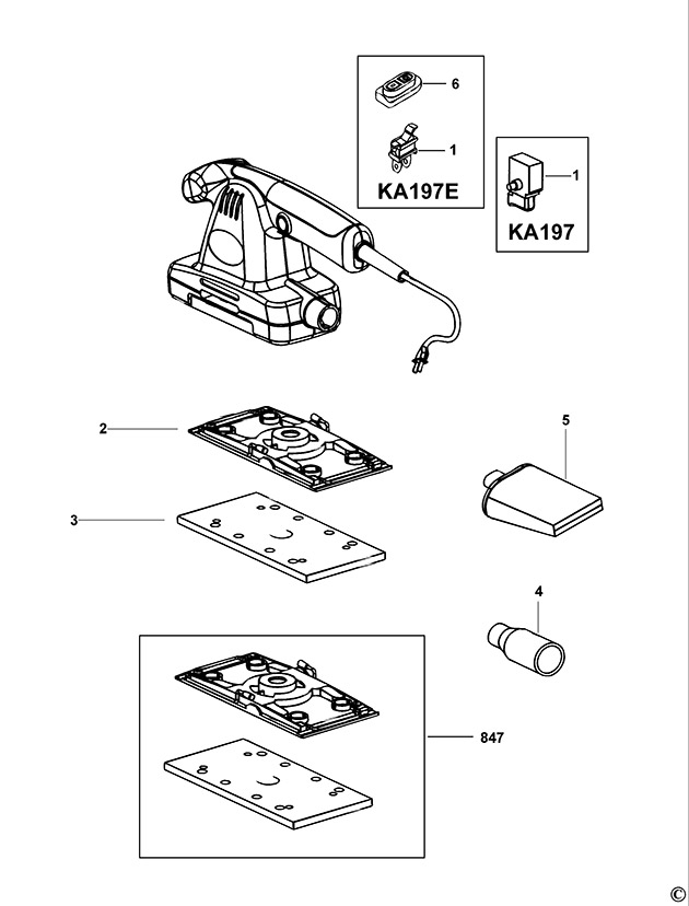 Black & Decker KA197E Type 1 Sander Spare Parts KA197E