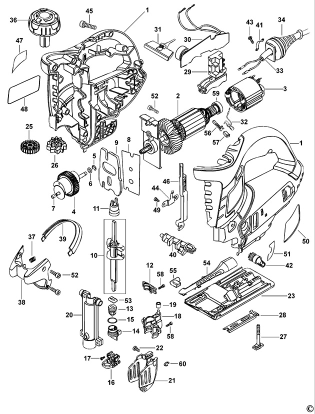 Black & Decker KS2005EK Type 1 Jigsaw Spare Parts KS2005EK