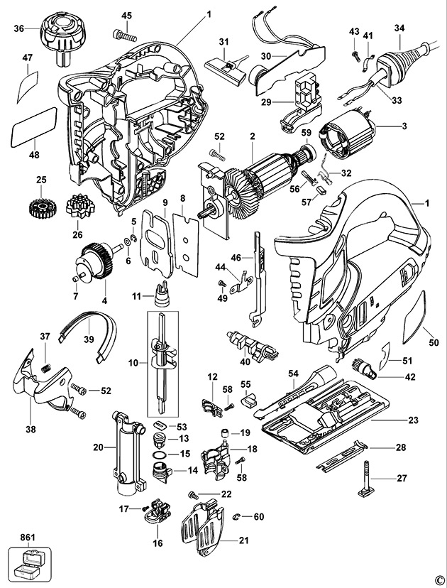 Black & Decker XTS10EK Type 1 Jigsaw Spare Parts XTS10EK
