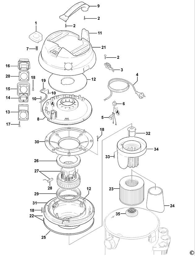 DeWalt D27900 Type 1 Vacuum Extractor Spare Parts D27900