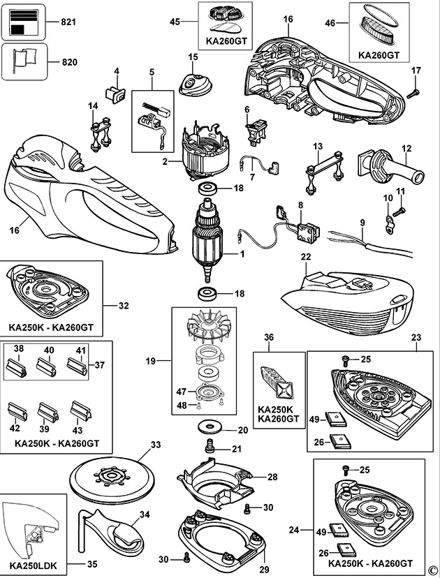 Black & Decker KA226 Type 1 Sander Spare Parts KA226
