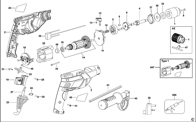 Black & Decker KR653 Type 1 Hammer Drill Spare Parts KR653